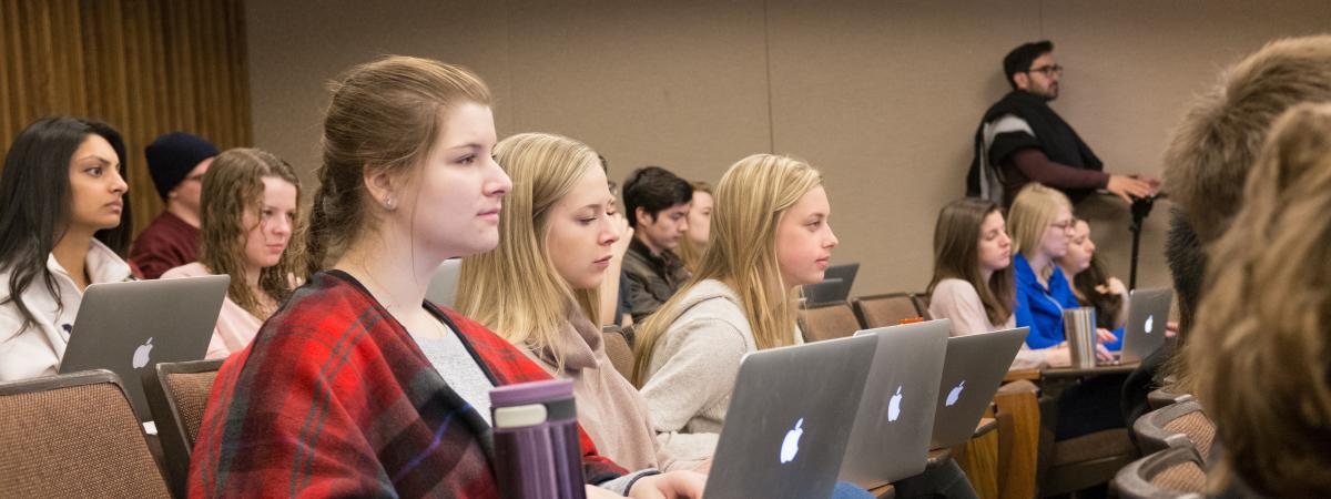 Students working in lecture hall