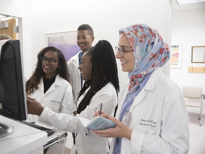 Medical students working in a hospital