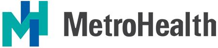 Image of MetroHealth logo with the letters M and H overlapping, with a green M, with its last line in blue, and a green H, with its first line in blue, with the text MetroHealth after it