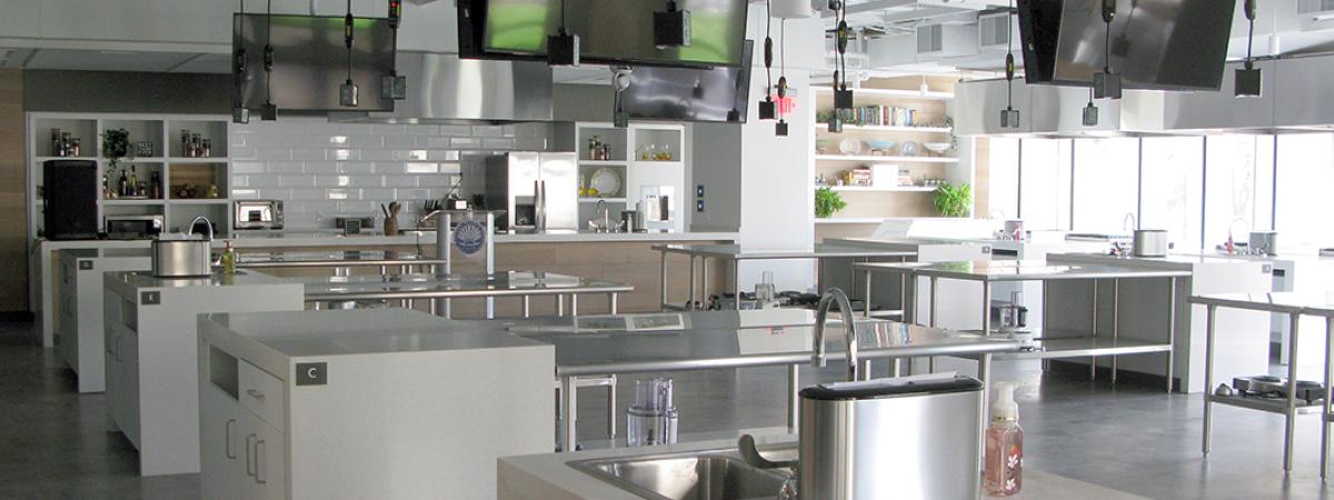 Panoramic view of a teaching kitchen
