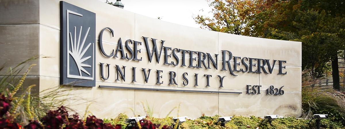 Image of Case Western Reserve University logo on stone monument