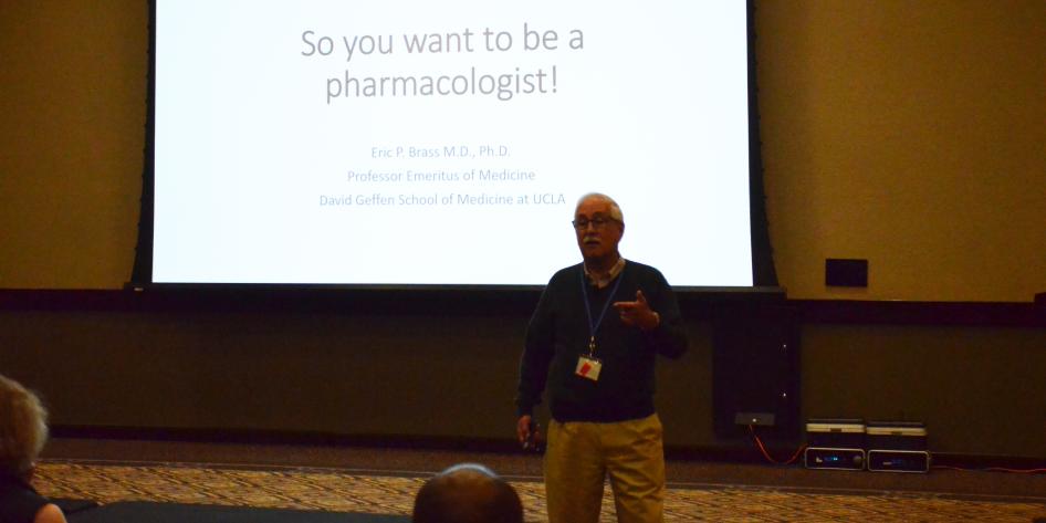 Eric P. Brass, M.D., Ph.D., University of California Los Angeles School of Medicine delivering his talk titled "So You Want to Be a Pharmacologist?"