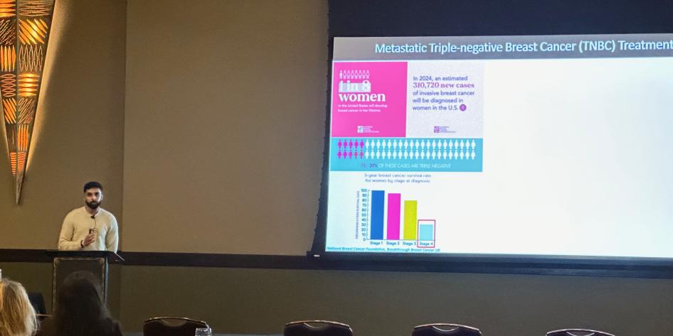 Cian Desai Delivering His Symposium Talk (Oral Presentation Winner)
