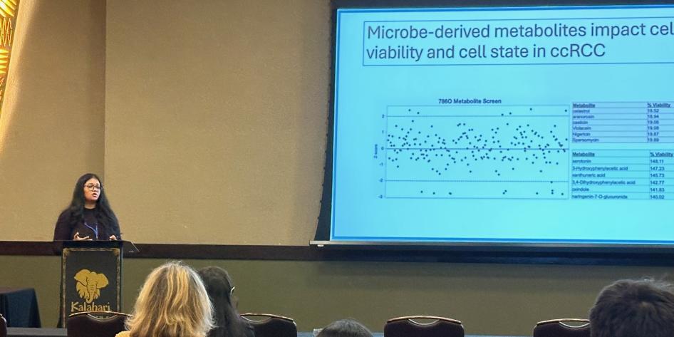 Vaani Nanavaty (PhD Student in the Chakraborty Lab) delivering her oral presentation at the 2024 Department of Pharmacology Scientific Research Symposium