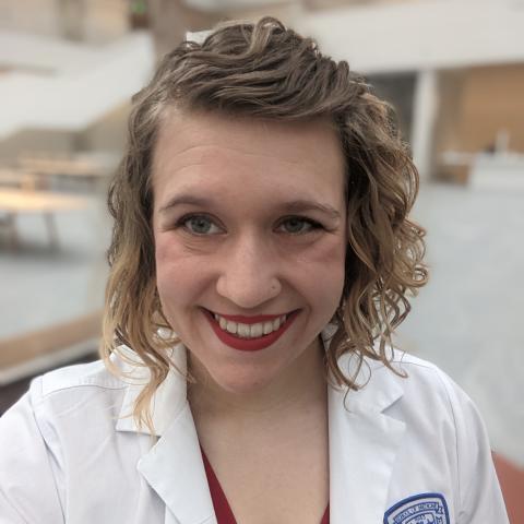 Laurel Mason-Gerhard in her whitecoat inside the HCE at Case Western Reserve University
