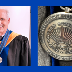 Distinguished University Professor medal, worn by Haines and closeup