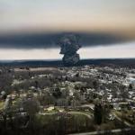 Image shot by an East Palestine resident, Rodney Bobin, showing a black plume of smoke rising during the “controlled burn” on Feb. 6, 2023.
