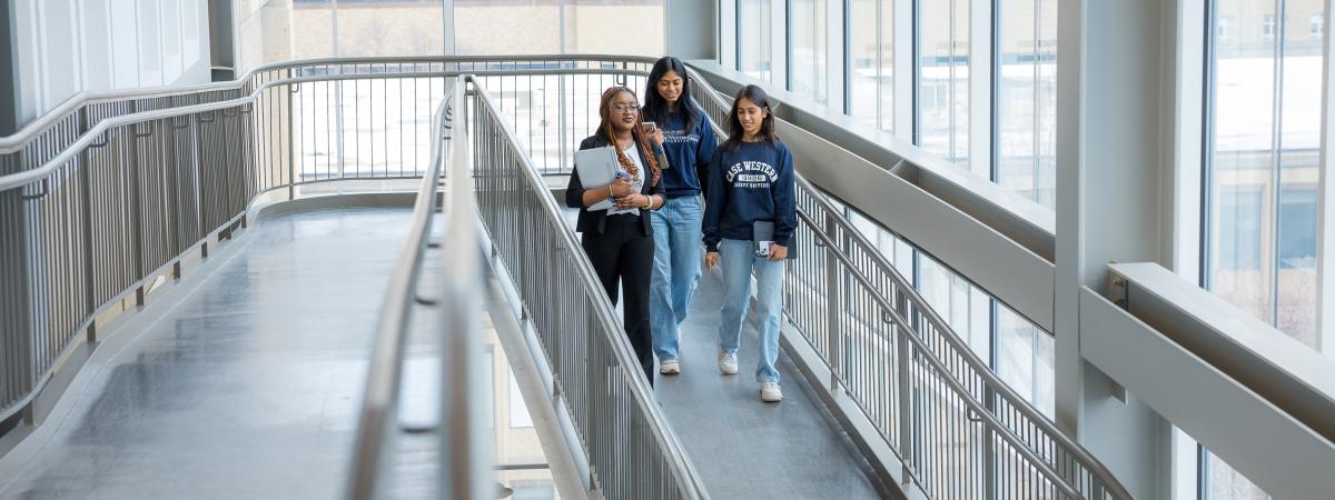 Students walking up a ramp 