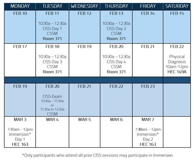 Schedule of the events for the 2025 CISS Program.