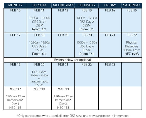 A schedule of a calendar for CISS events.