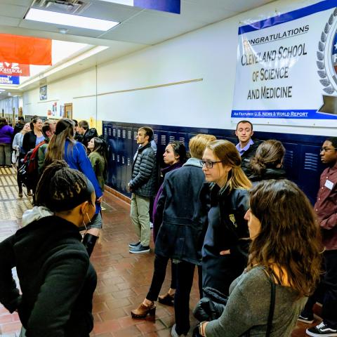 Students from CSSM give a tour to PA students from CWRU SOM.