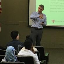 Pediatric cardiologist, Dr. James Strainic, gives the Cleveland School of Science and Medicine junior class the opening lecture of the 2017 Cardiovascular Inquiry Seminar Series.