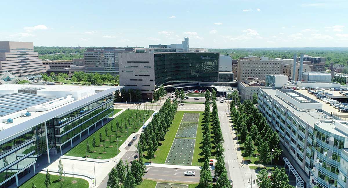 Aerial picture of the Cleveland Clinic exterior