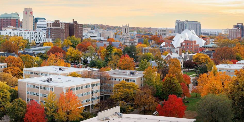 birds eye view of case campus in fall