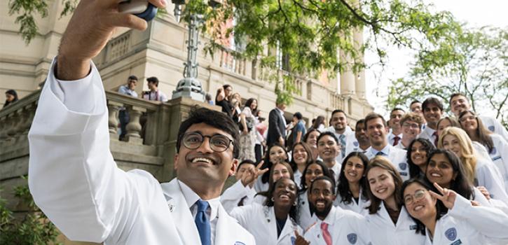 CWRU first year medical students taking a selfie after white coat ceremony