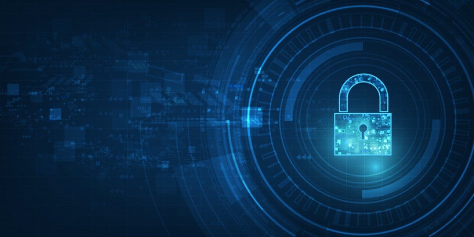 Graphic in blue with a lock