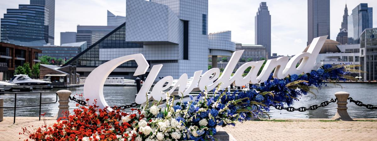 Cleveland script sign at Voinovich Park