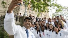 CWRU first year medical students taking a selfie after white coat ceremony