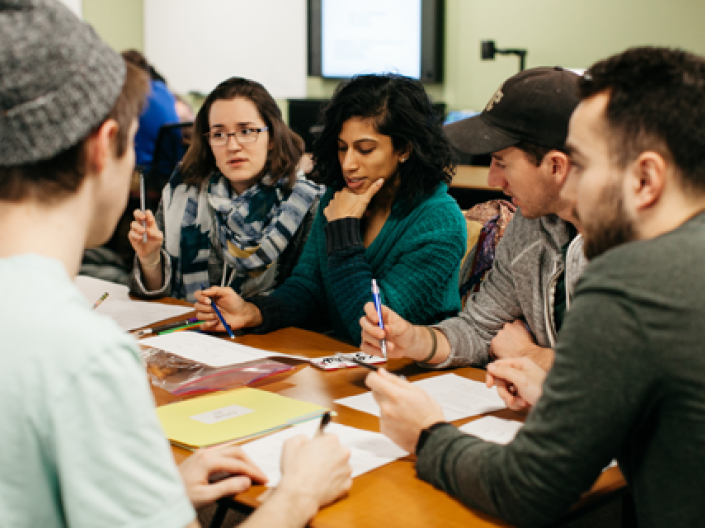 CWRU medical students in small group discussing their case study
