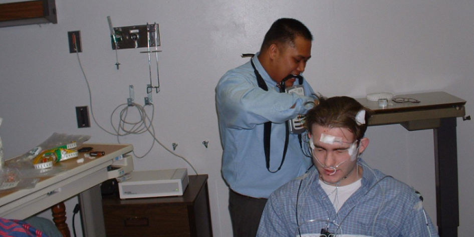 EEG placement during preparation for sleep study