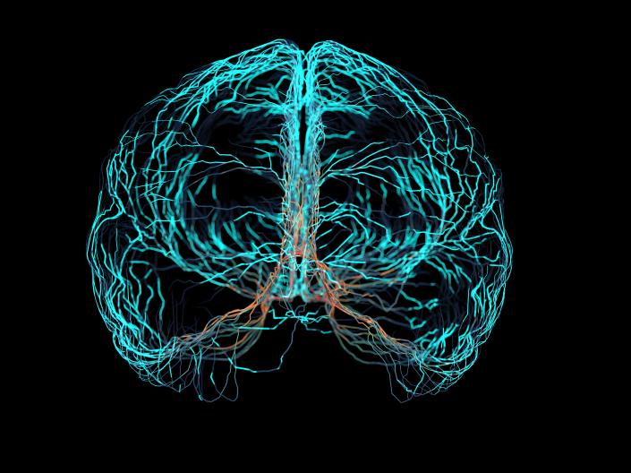 3D Illustration of Brain-nerve electric signal simulation 