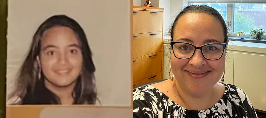Side-by-side photos of Ina Martin in high school and today