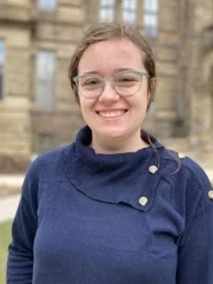 Abbey Murcek in front of Adelbert Hall