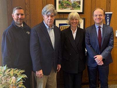 From left to right: Dean Paul Rose, Bob Rapp, Visiting Assistant Professor, Juliet P. Kostritsky, JD, Everett D. & Eugenia S. McCurdy Professor of Contract Law, Eric C. Chaffee, JD, John C. Hutchins Professor of Law