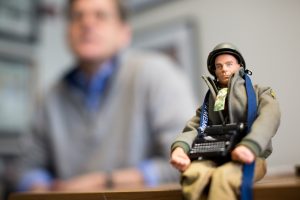 Action figure of Ernier Pyle on Jim Sheeler's desk