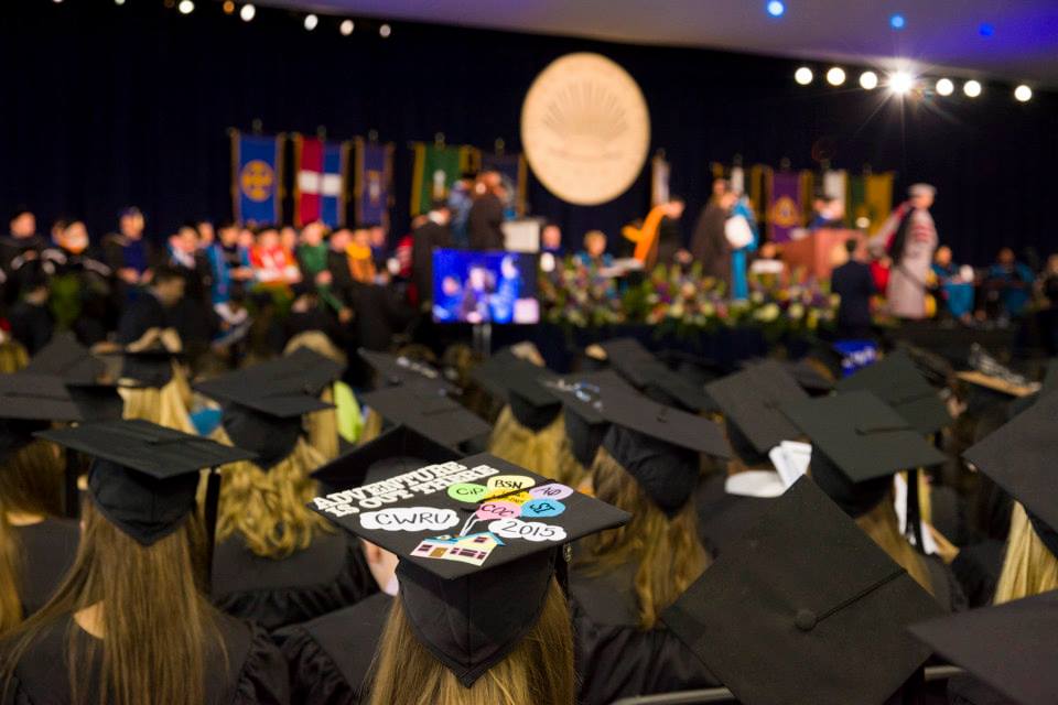 Image of a student's cap at CWRU commencement