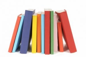 Row of colorful paperback books