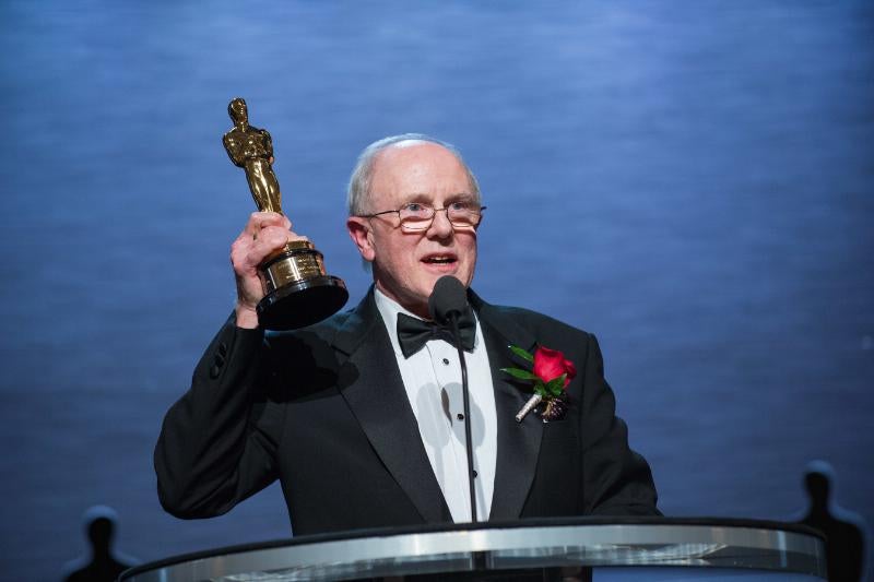 Larry Hornbeck accepting his Oscar