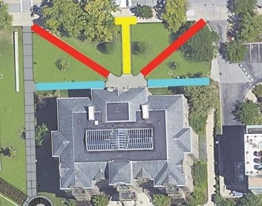 An illustration of sidewalks around Adelbert Hall