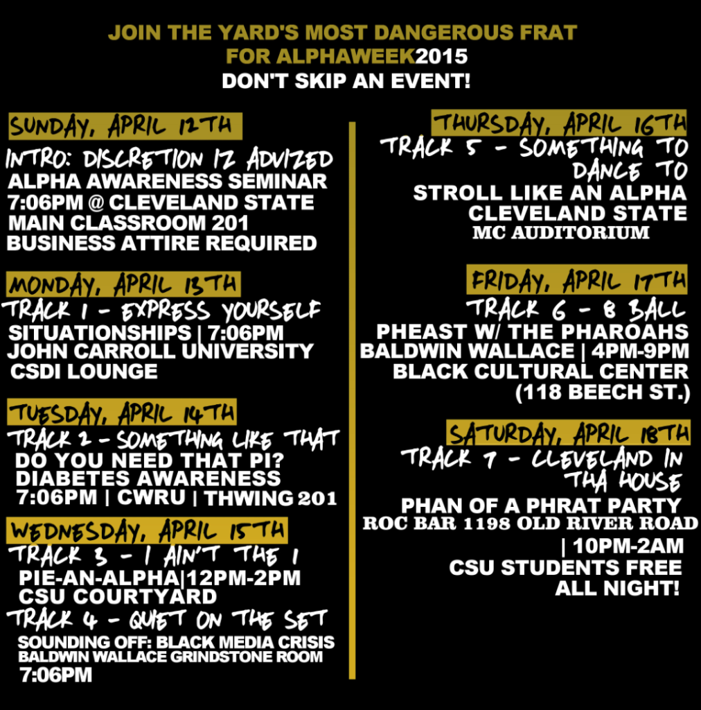 flier for Alpha Phi Alpha week 2015
