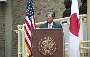 President Susumu Satomi of Tohoku University at podium