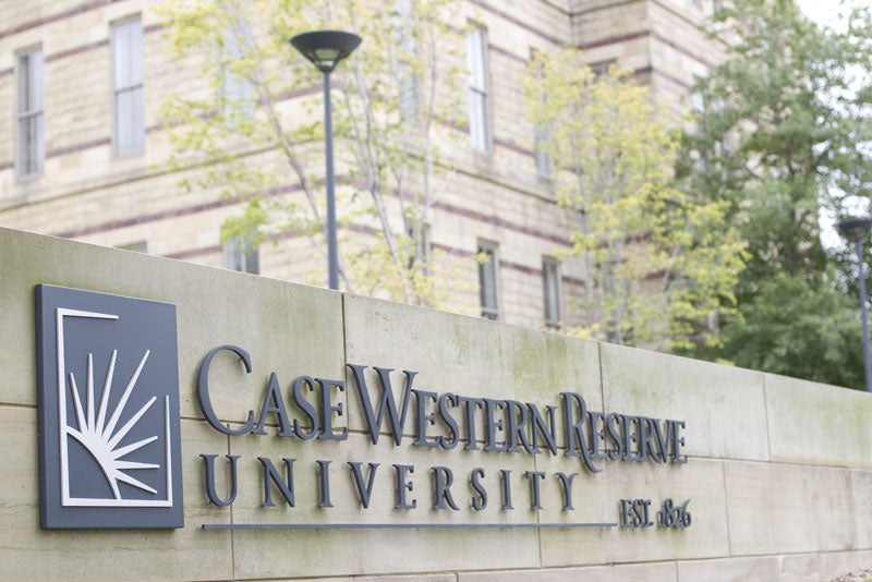 Case Western Reserve University sign in front of adelbert Hall