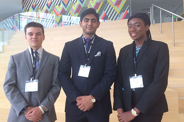 Photo of CrasBand team members Josef Scheidt, Rohan Sinha and Nsisong Udosen.
