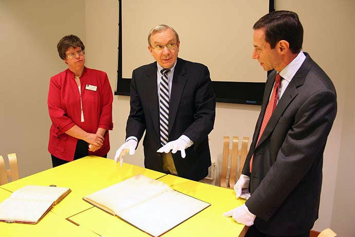 CWRU's Jill Tatem, Gary Previts and Arnold Hirshon with the Ernst & Young archives