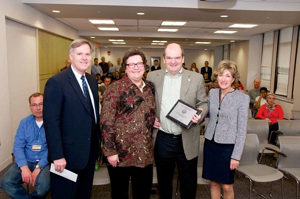 Provost Baeslack, Dean Pamela B. Davis, Krzysztof Palczewski and President Snyder.