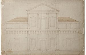 Monticello, Final elevation of the first version, before March 1771?, by Thomas Jefferson, Coolidge Collection of Thomas Jefferson Manuscripts Collection of the Massachusetts Historical Society