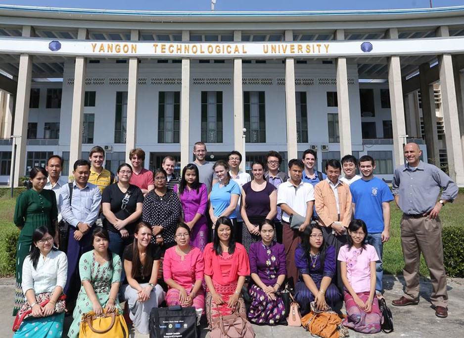 CWRU and Yangon students pose in front of the university