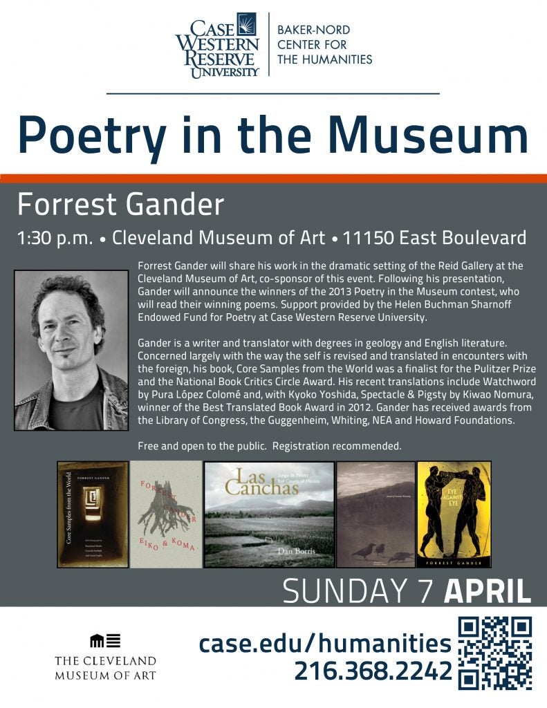 Flier for Forrest Gander event at CWRU