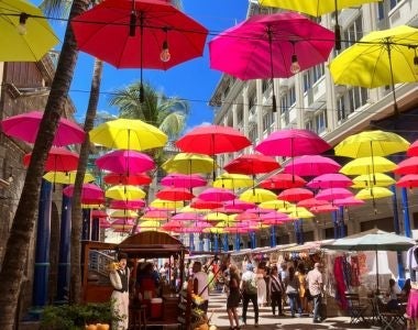 Photo of Port Louis Water Front colored umbrellas