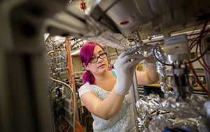 CWRU female student working in a science lab