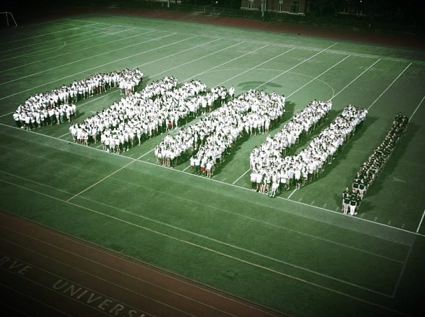 Students spell CWRU on field Students spell out CWRU! on Case Field