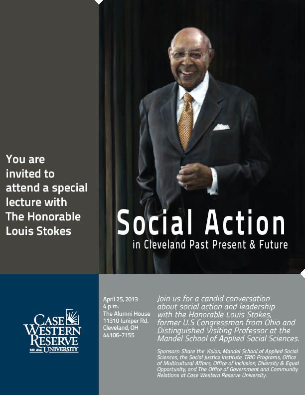 Stokes 4.25.2013 Flier for Louis Stokes visit to CWRU April 25