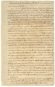 Declaration of Independence, manuscript copy, Thomas Jefferson, 1776. Given by Mr. and Mrs. Alexander C. Washburn, 1893. Collection of the Massachusetts Historical Society