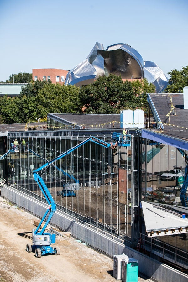 Construction crews working on Tinkham Veale University Center CWRU