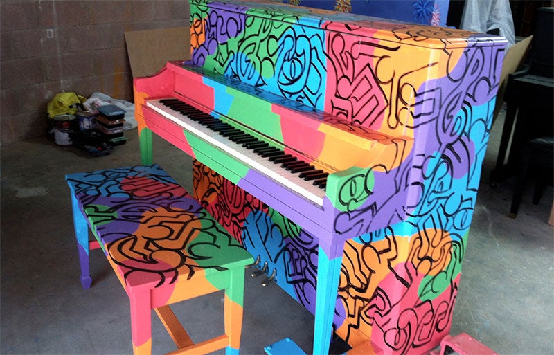 Piano decorated by members of University Marketing & Communications
