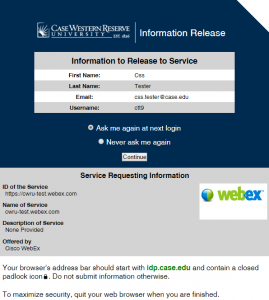 Screenshot of new screen at WebEx login